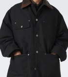 Prada Leather-trimmed technical cotton-blend jacket