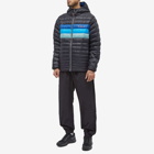 Cotopaxi Men's Fuego Down Hooded Jacket in Black/Pacific Stripes