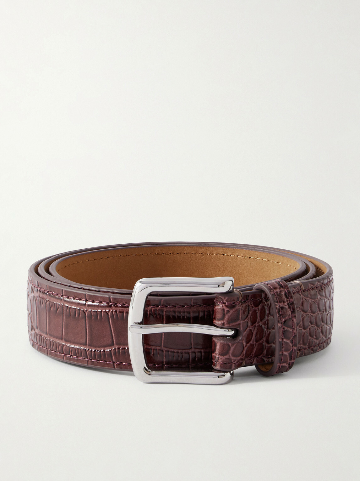 George Cleverley - 3cm Croc-Effect Leather Belt - Brown