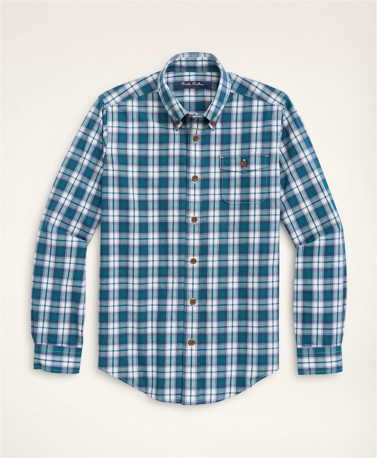 Brooks Brothers Boys Brushed Twill Navy Check Sport Shirt | Blue
