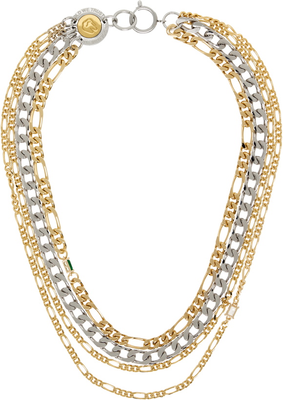 Photo: IN GOLD WE TRUST PARIS Silver & Gold Multirow Chains Logo Clasp Necklace