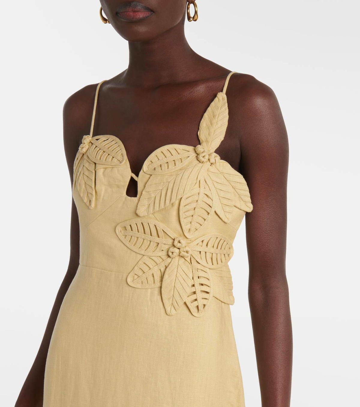 Farm Rio Sand appliqué linen midi dress Farm Rio