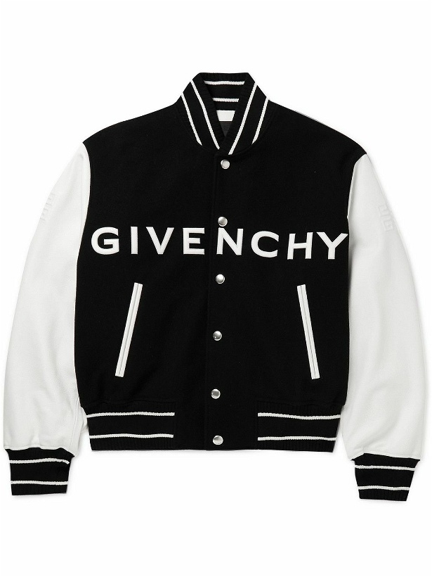 Photo: Givenchy - Logo-Appliquéd Wool-Blend and Leather Bomber Jacket - Black