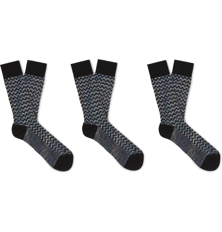 Photo: Missoni - Three-Pack Crochet-Knit Cotton-Blend Socks - Blue