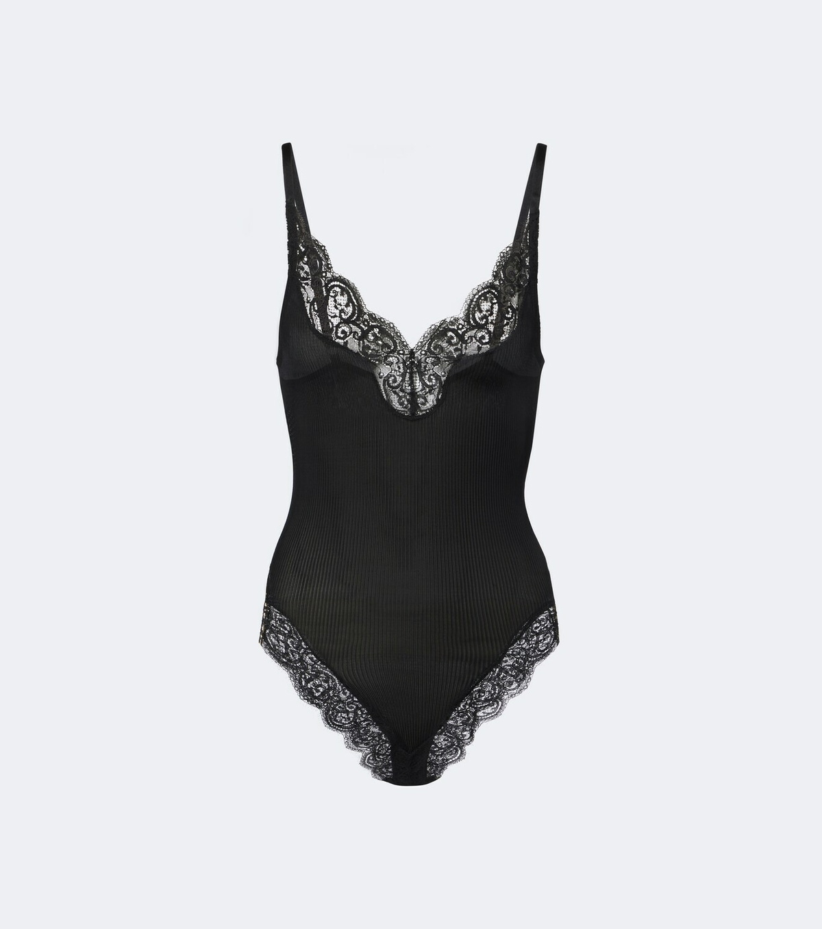 Saint Laurent Lace-trimmed ribbed-knit silk bodysuit