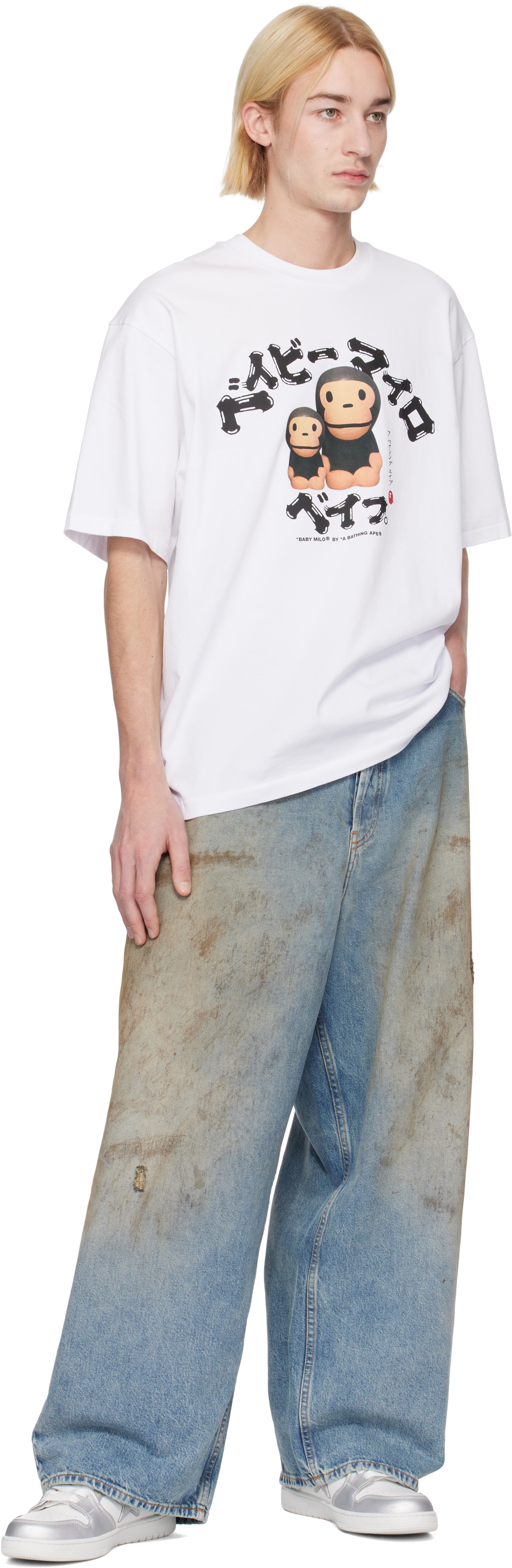 BAPE White 'Baby Milo' College Relaxed Fit T-shirt A Bathing Ape