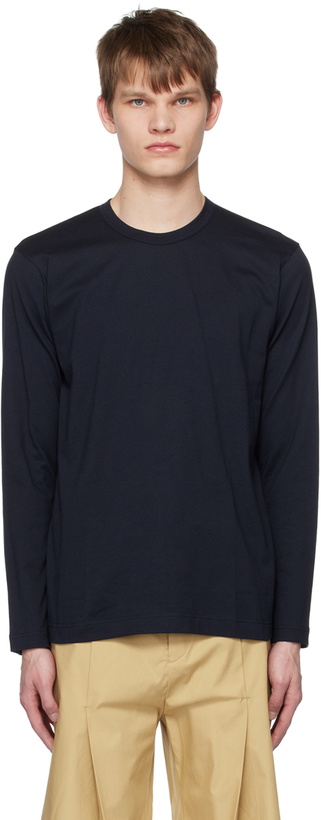 Photo: Comme des Garçons Shirt Navy Crewneck Long Sleeve T-Shirt
