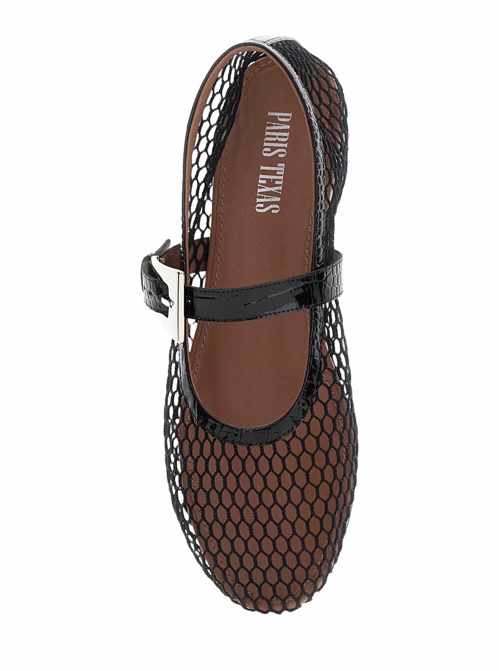 Paris Texas sveva Black Ballet Flats With Mesh Design And Buckle Closure In Fabric And Leather Woman