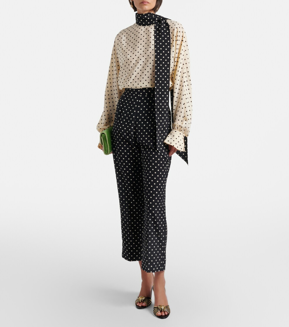 Valentino Silk crêpe de chine polka-dot straight pants