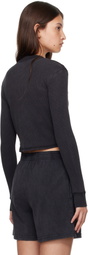 Alexander Wang Black Waffle-Knit Cotton Stretch Cardigan