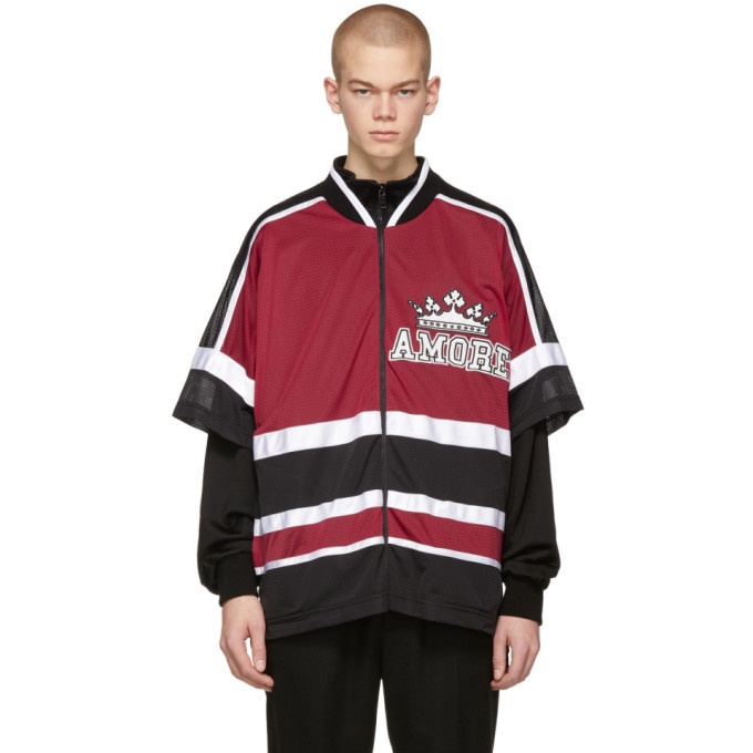 Photo: Dolce and Gabbana Red and Black Amore DGMillennials Zip-Up Jacket