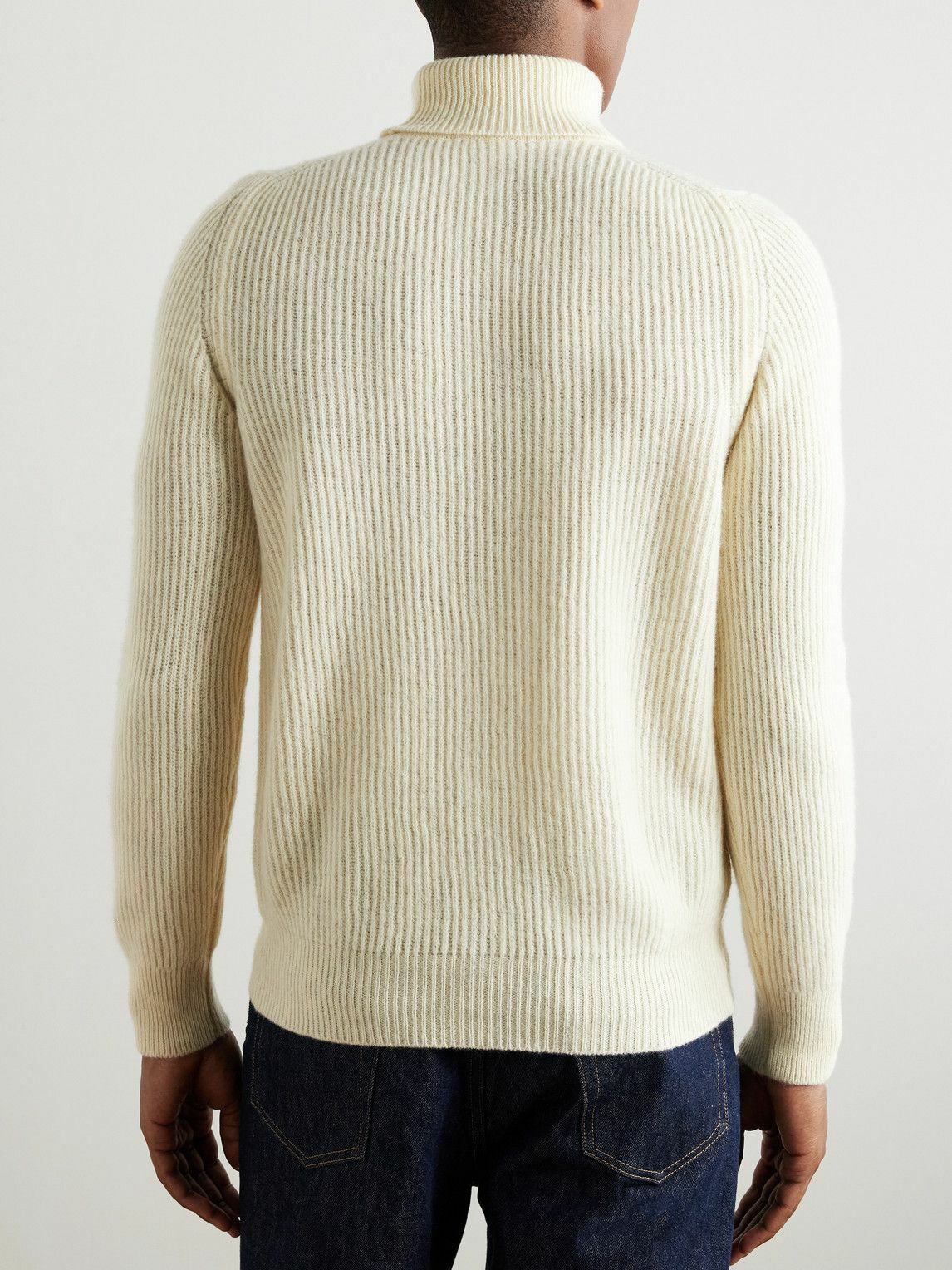 De Petrillo - Slim-Fit Ribbed Merino Wool and Cashmere-Blend Rollneck Sweater - Neutrals