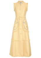 Huishan Zhang Corinthe Crystal-embellished Belted Tweed Midi Dress Yellow
