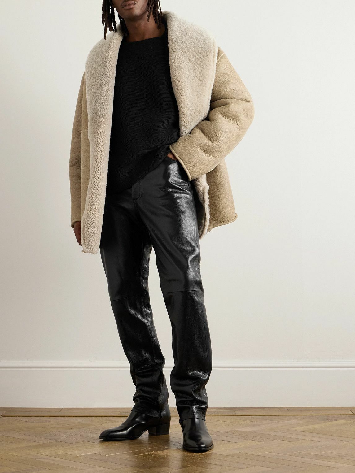 Fear of God - Logo-Appliquéd Straight-Leg Full-Grain Leather Trousers - Black