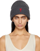 AMI Paris Gray Red Ami de Cœur Beanie