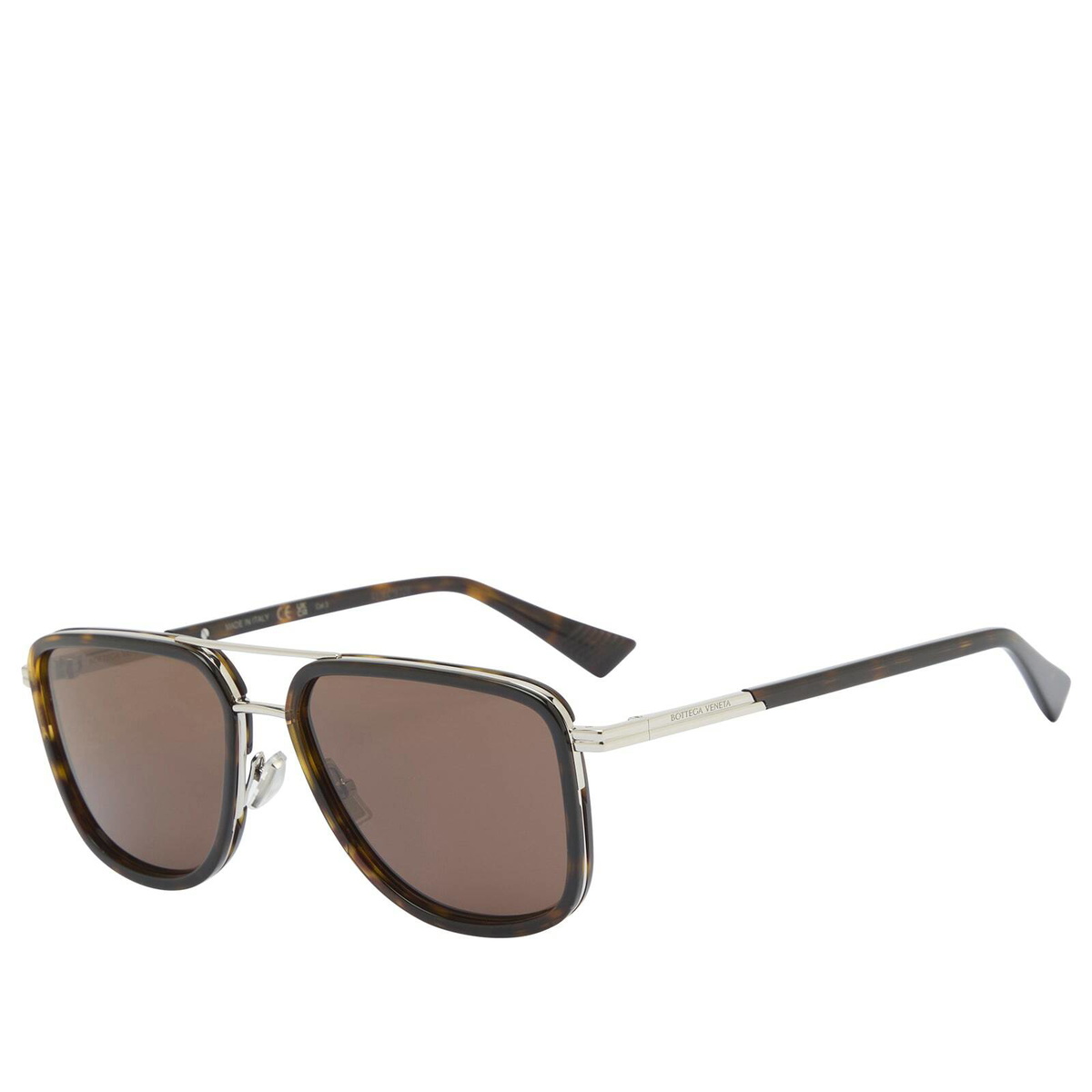 Bottega Veneta Silver and Brown Sunglasses BOTTEGA VENETA EYEWEAR Rectangle-frame silver- and gold-tone  main image 3