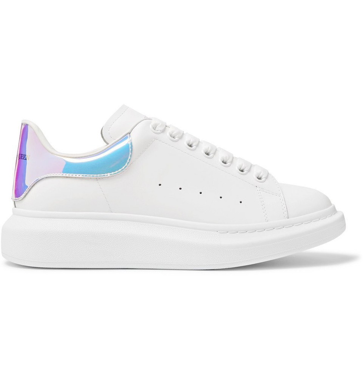 Photo: Alexander McQueen - Exaggerated-Sole Iridescent-Trimmed Leather Sneakers - White