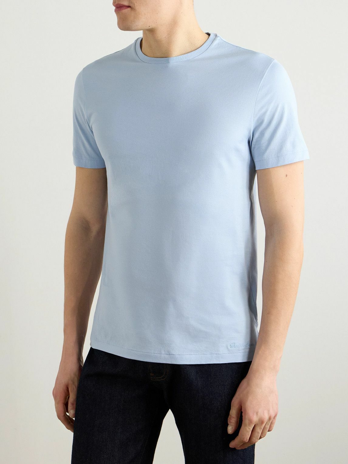 Ralph Lauren Purple label - Logo-Embroidered Cotton-Lisle T-Shirt - Blue