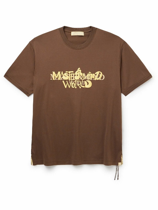 Photo: Mastermind World - Metallic Logo-Print Cotton-Jersey T-Shirt - Brown