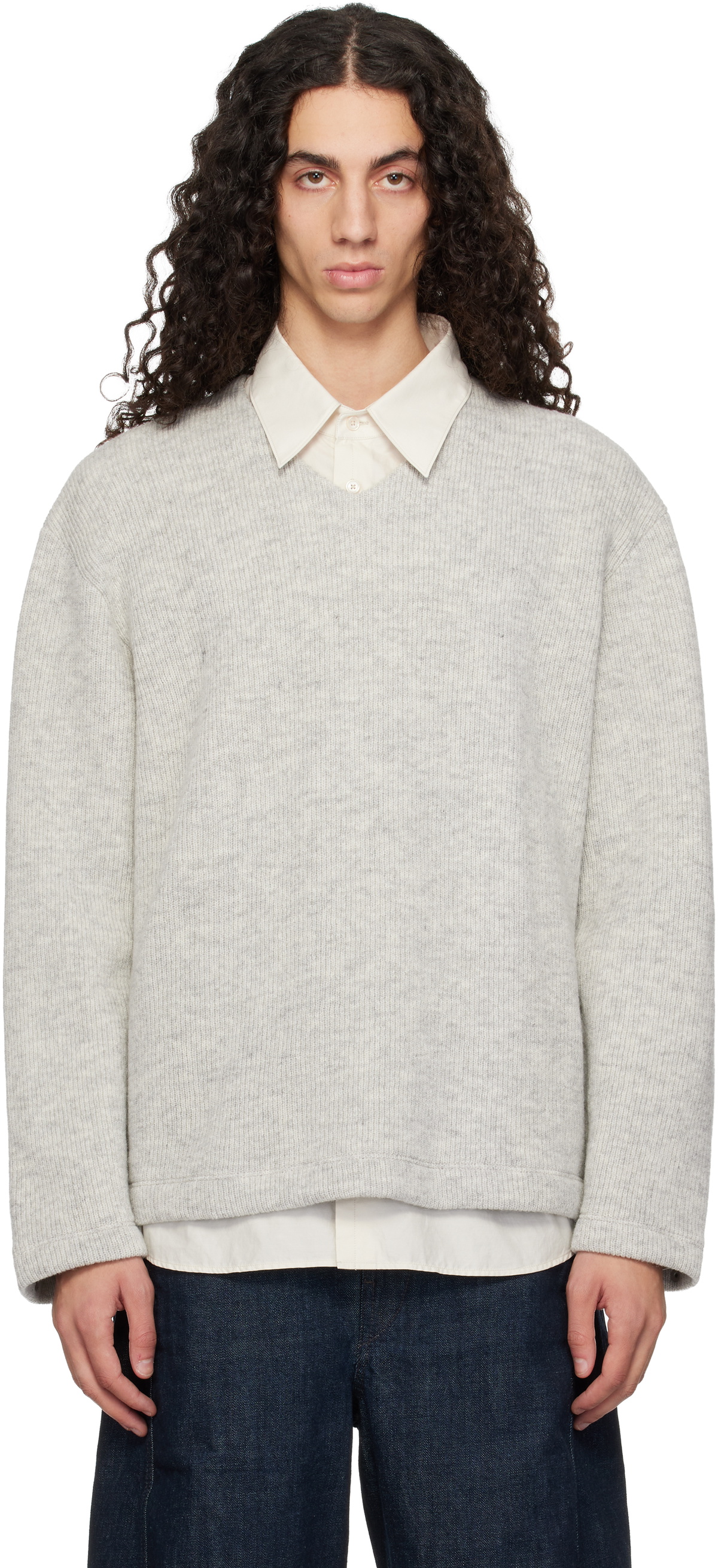 Lady White Co. Gray V-Neck Snap Sweater