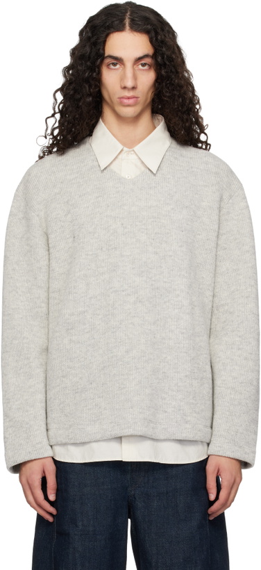 Photo: Lady White Co. Gray V-Neck Snap Sweater