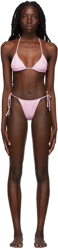 Photo: Fruity Booty SSENSE Exclusive Pink & Orange Check Print Bikini Set