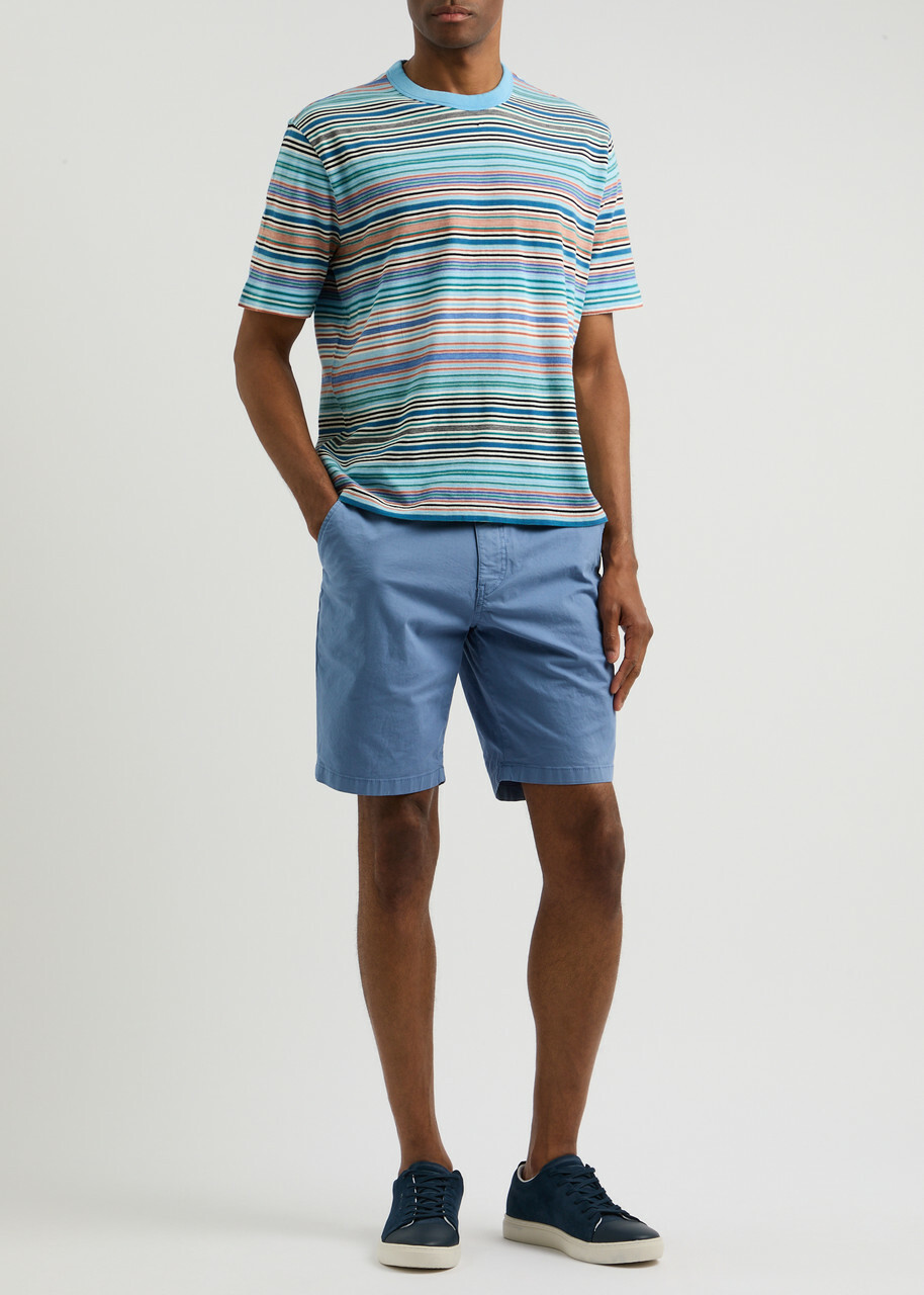 PS Paul Smith Zebra-embroidered Stretch-cotton Chinos Blue