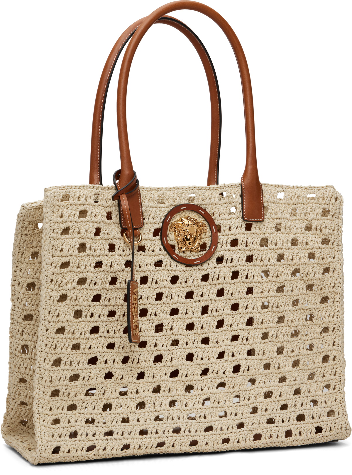 Versace Beige 'La Medusa' Large Raffia Tote