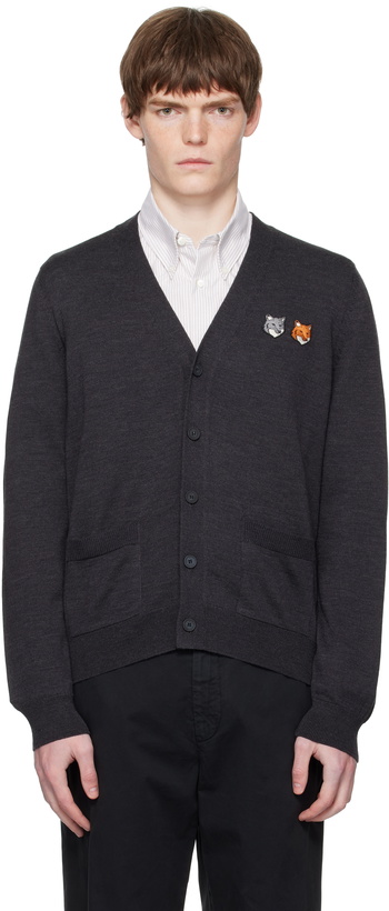 Photo: Maison Kitsuné Gray Double Bold Fox Head Patch Regular Cardigan