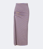 Rabanne Cutout gathered striped crêpe midi skirt