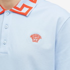 Versace Men's Meduda Polo Shirt in Blue Hydrangea Coral