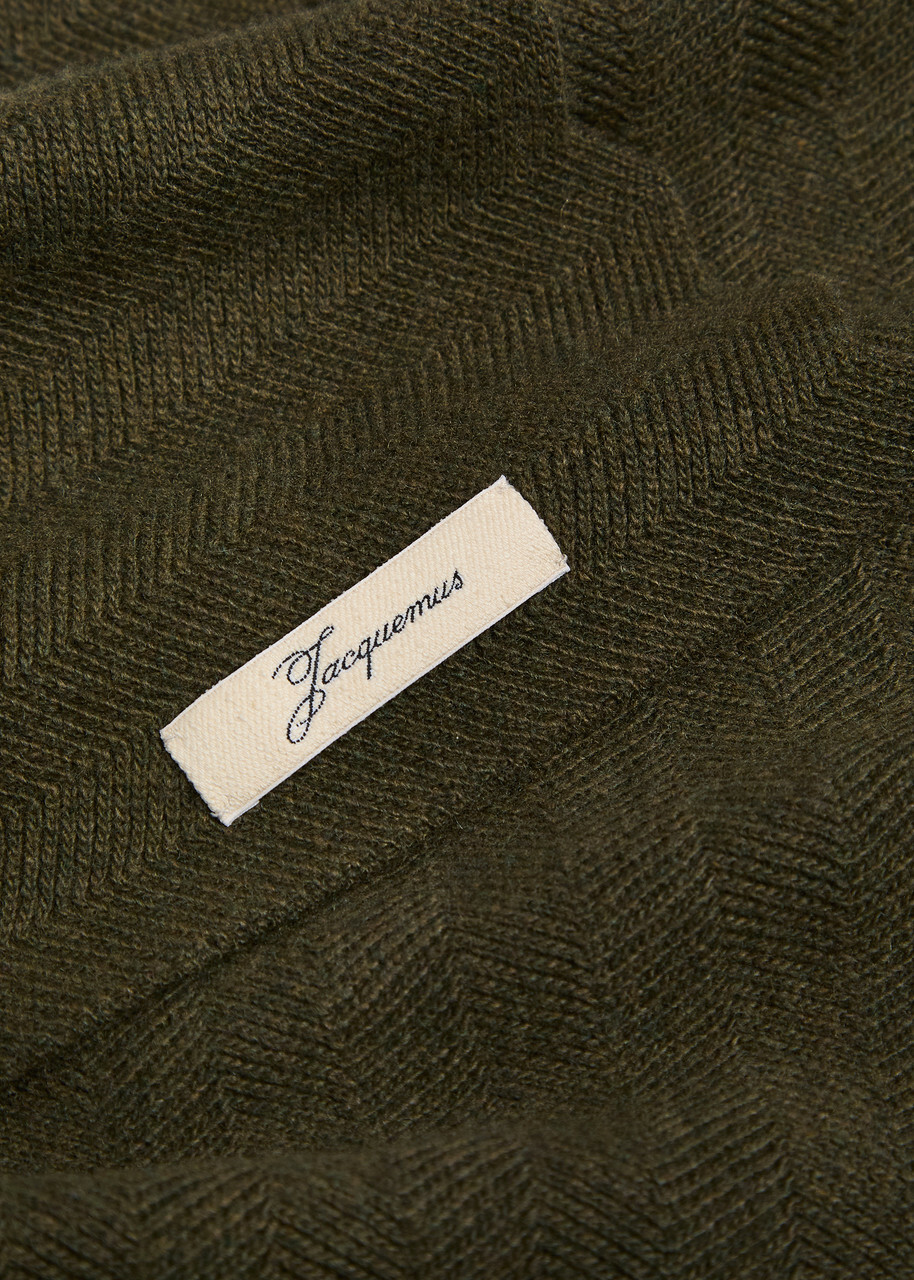 Jacquemus Le Chale Chevron Herringbone Wool and Cashmere-blend Scarf - Khaki - One Size