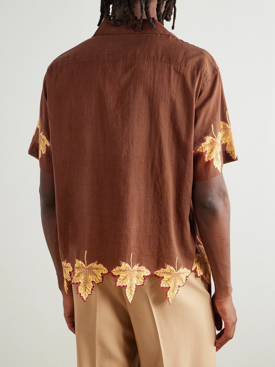 BODE - Harvest Floor Camp-Collar Embroidered Printed Cotton-Poplin Shirt - Brown