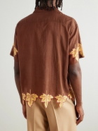 BODE - Harvest Floor Camp-Collar Embroidered Printed Cotton-Poplin Shirt - Brown
