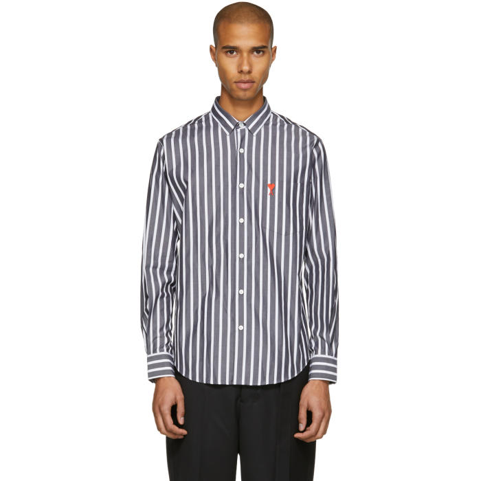 Photo: AMI Alexandre Mattiussi Black and White Striped Ami de Coeur Shirt 