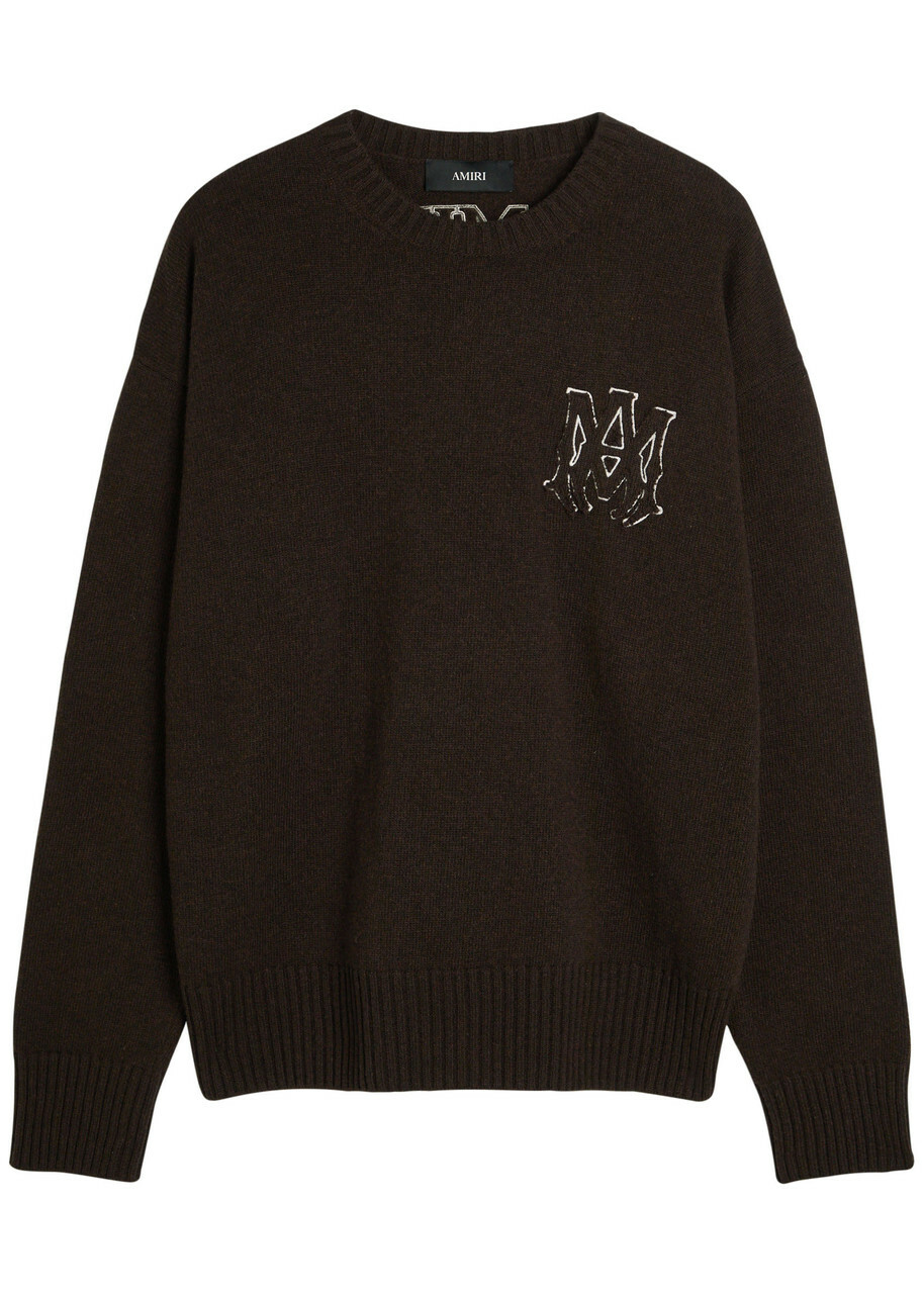 Amiri MA Logo-appliquéd Wool Jumper Dark Brown
