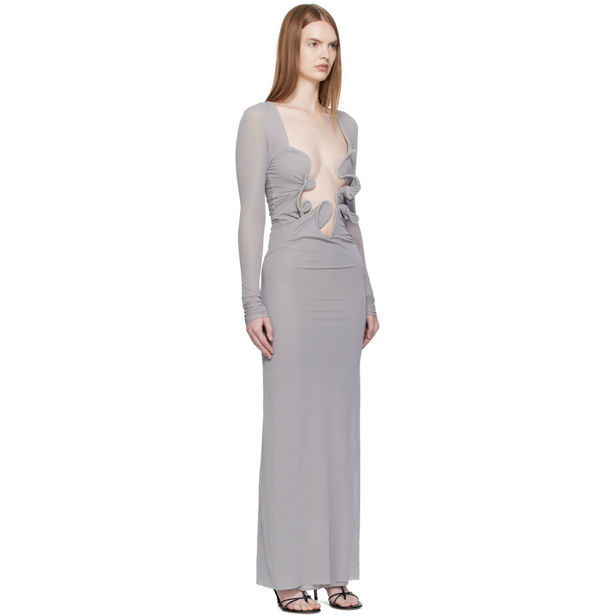 Christopher Esber Gray Moulded Venus Shawl Maxi Dress