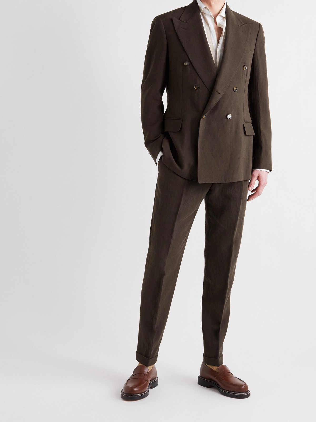 LORO PIANA - Double-Breasted Rain System Linen Suit Jacket - Brown - IT ...