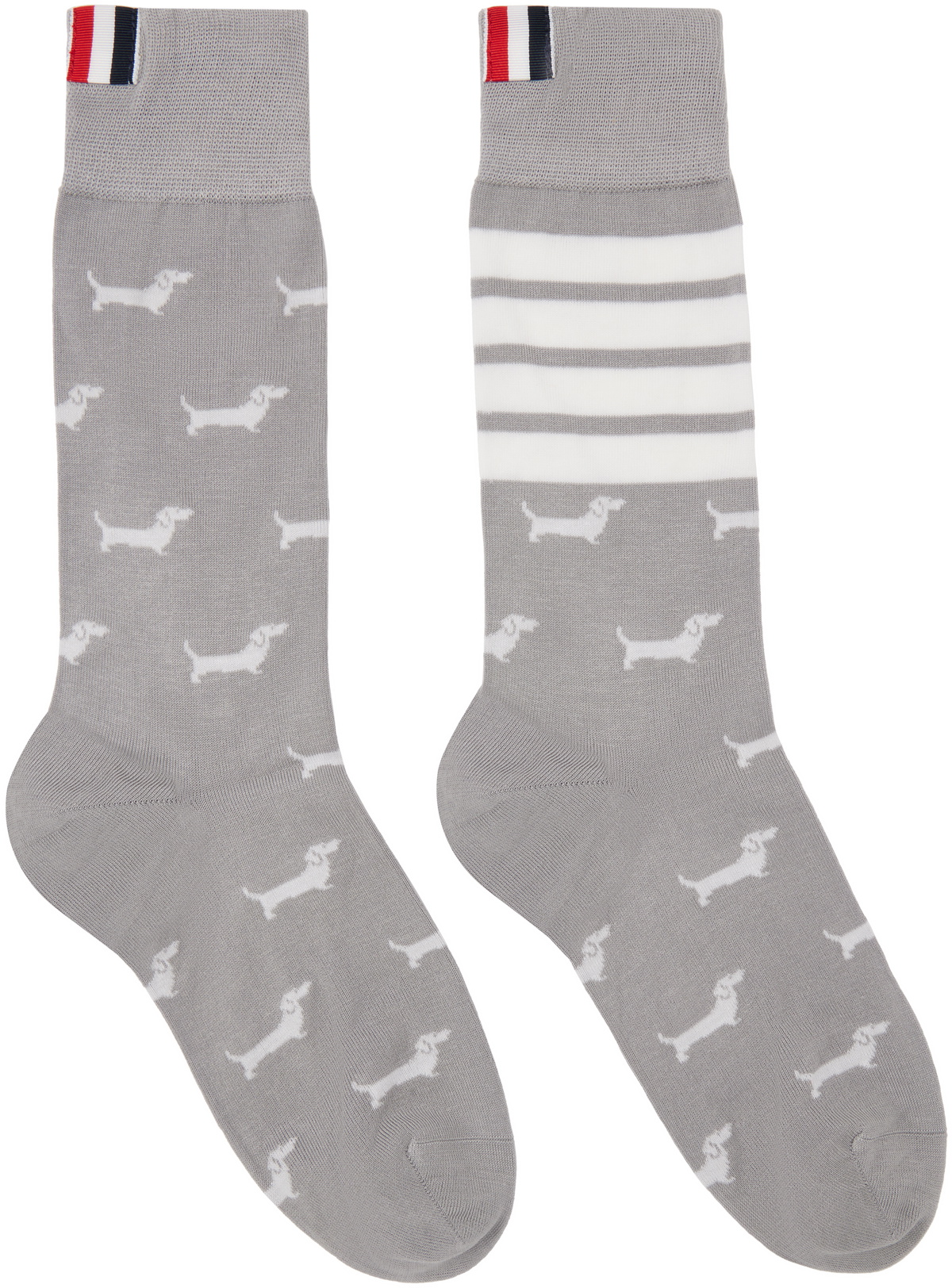 Thom Browne Gray & White Cotton 4-Bar Hector Mid Calf Socks