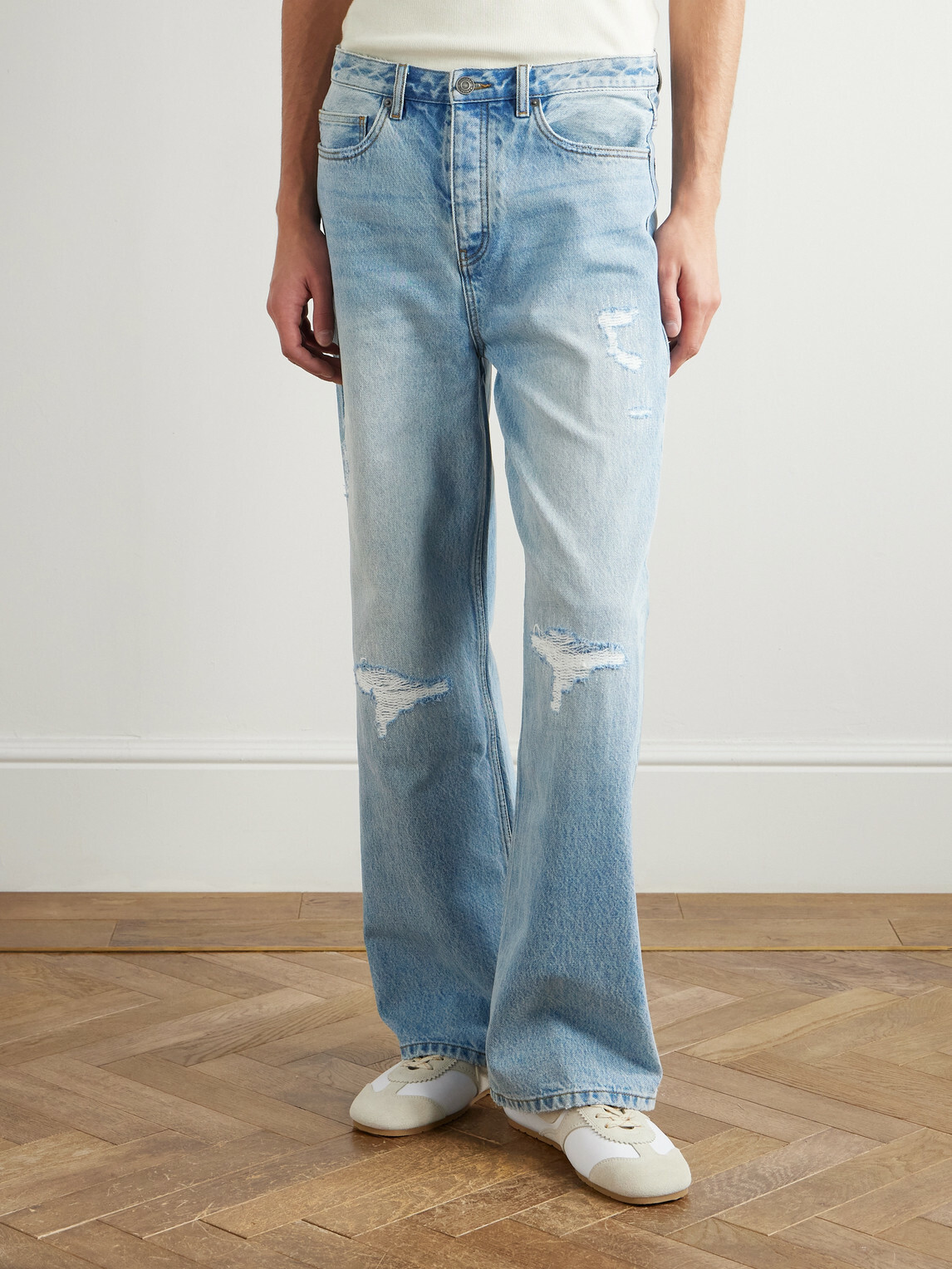 MANAAKI - Rangi Straight-Leg Distressed Jeans - Blue