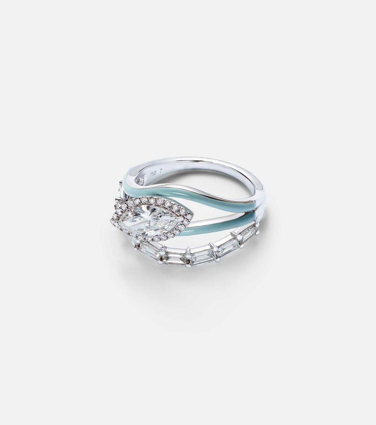Kamyen Oasis 18kt white gold ring with diamonds and enamel