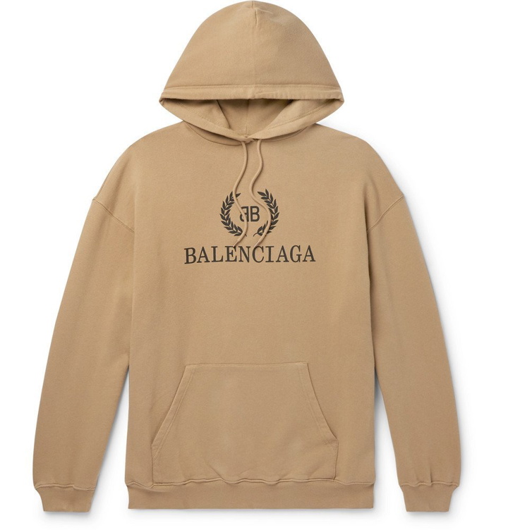 Photo: Balenciaga - Oversized Logo-Print Loopback Cotton-Jersey Hoodie - Beige