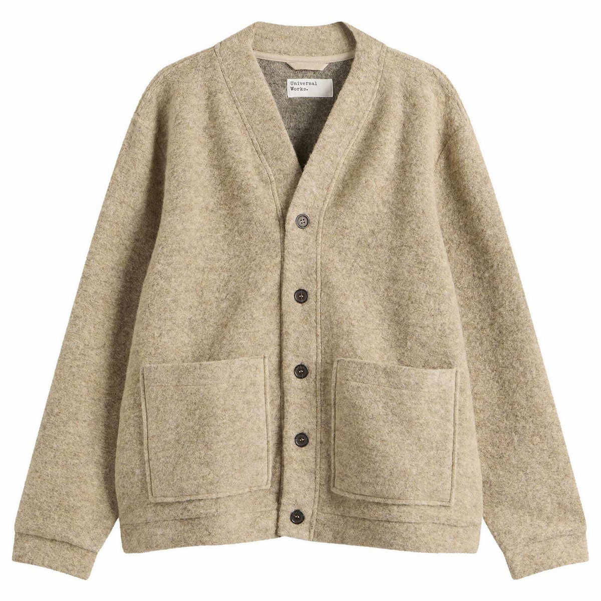 Universal Works Men's Wool Fleece Advance Cardigan in Fawn