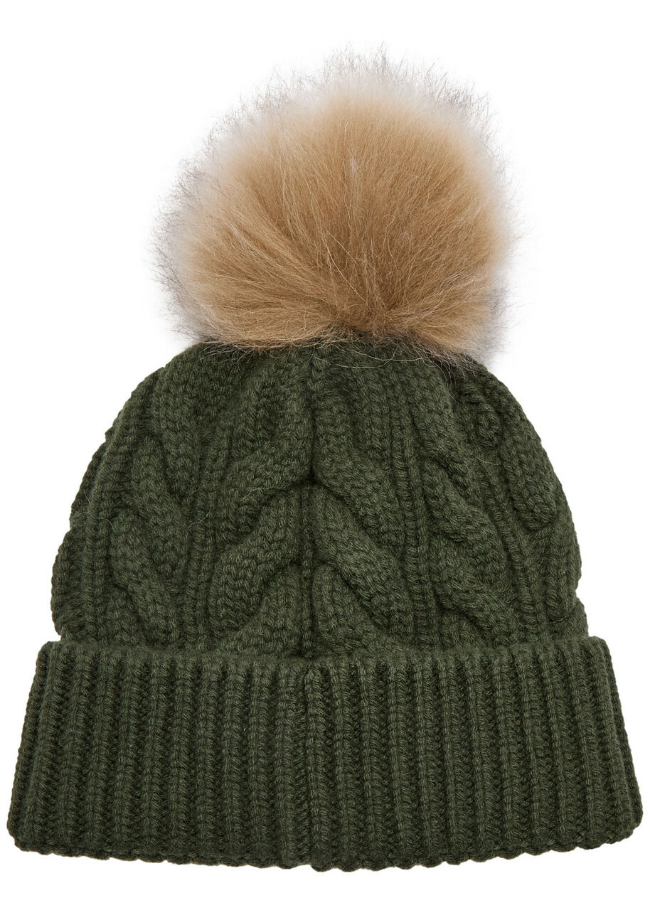 Moncler Pompom Cable-knit Wool-blend Beanie - Green Dark - One Size