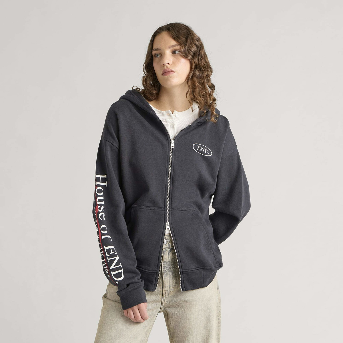 END. Underline Zip Hoodie in Cinder Black