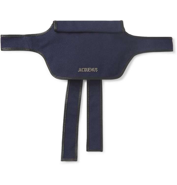Photo: Jacquemus - La Banane Logo-Embellished Leather-Trimmed Cotton-Canvas Belt Bag - Blue
