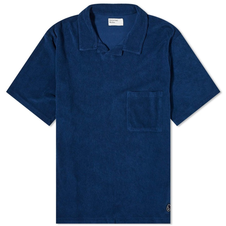 Photo: Universal Works Men's Lightweight Terry Vacation Polo Shirt in Navy