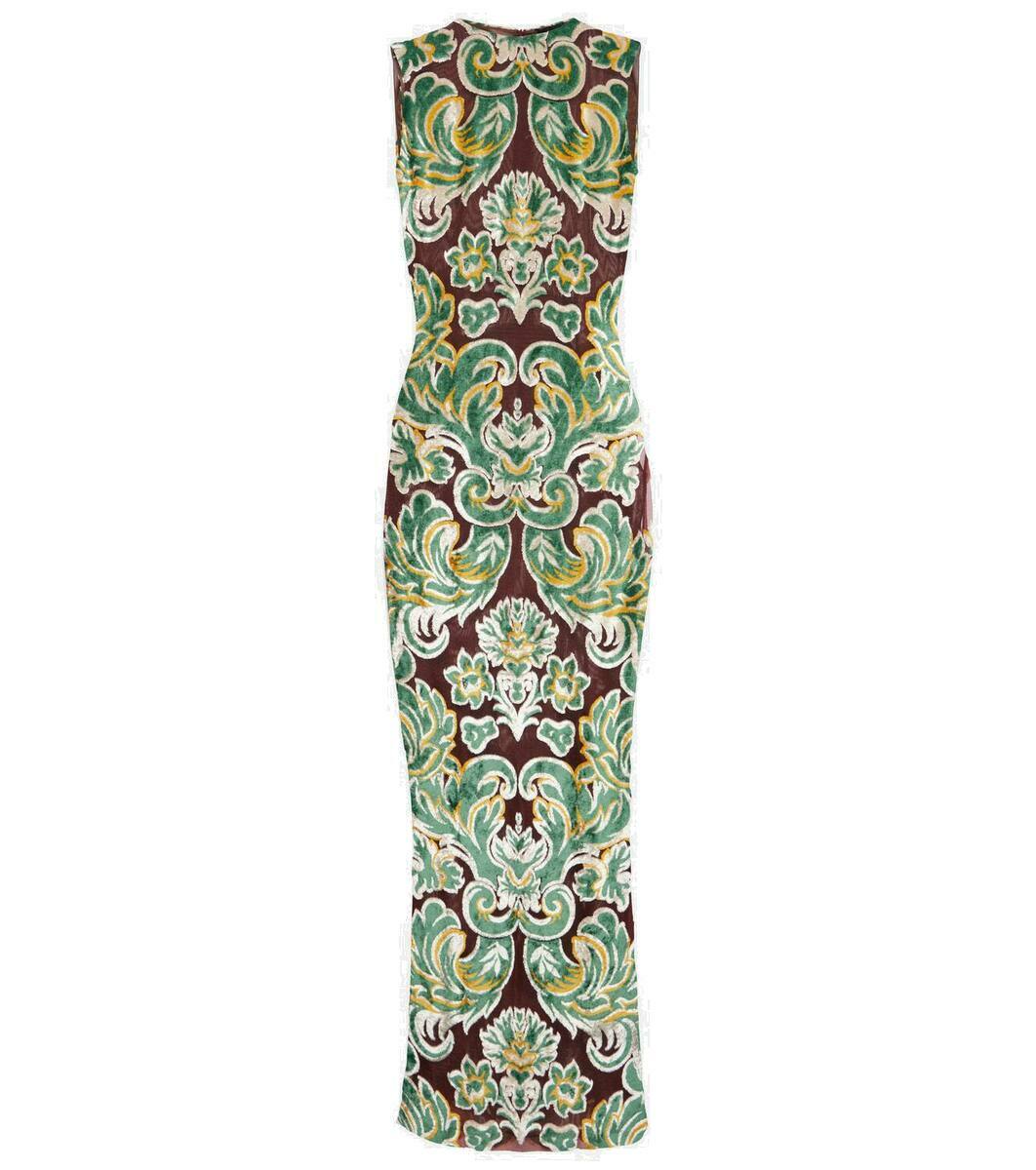 Etro Printed tulle and velvet midi dress Etro
