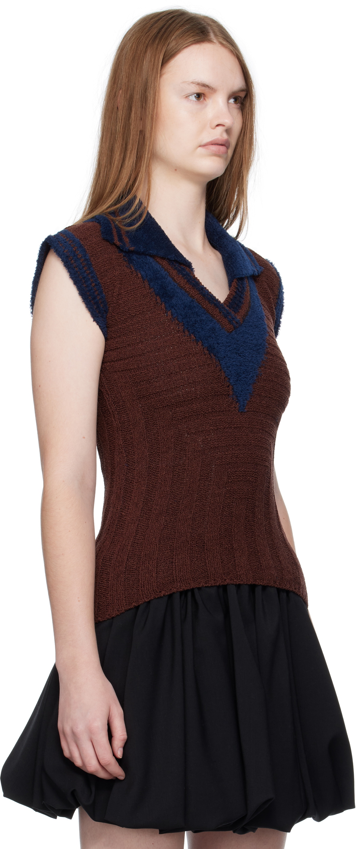 Kiko Kostadinov Navy & Brown Quimby Sleeveless Polo