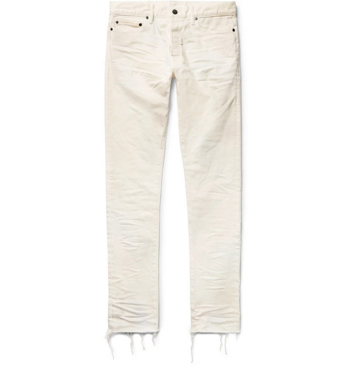 Photo: John Elliott - The Cast 2 Slim-Fit Tapered Distressed Stretch-Denim Jeans - Men - Off-white